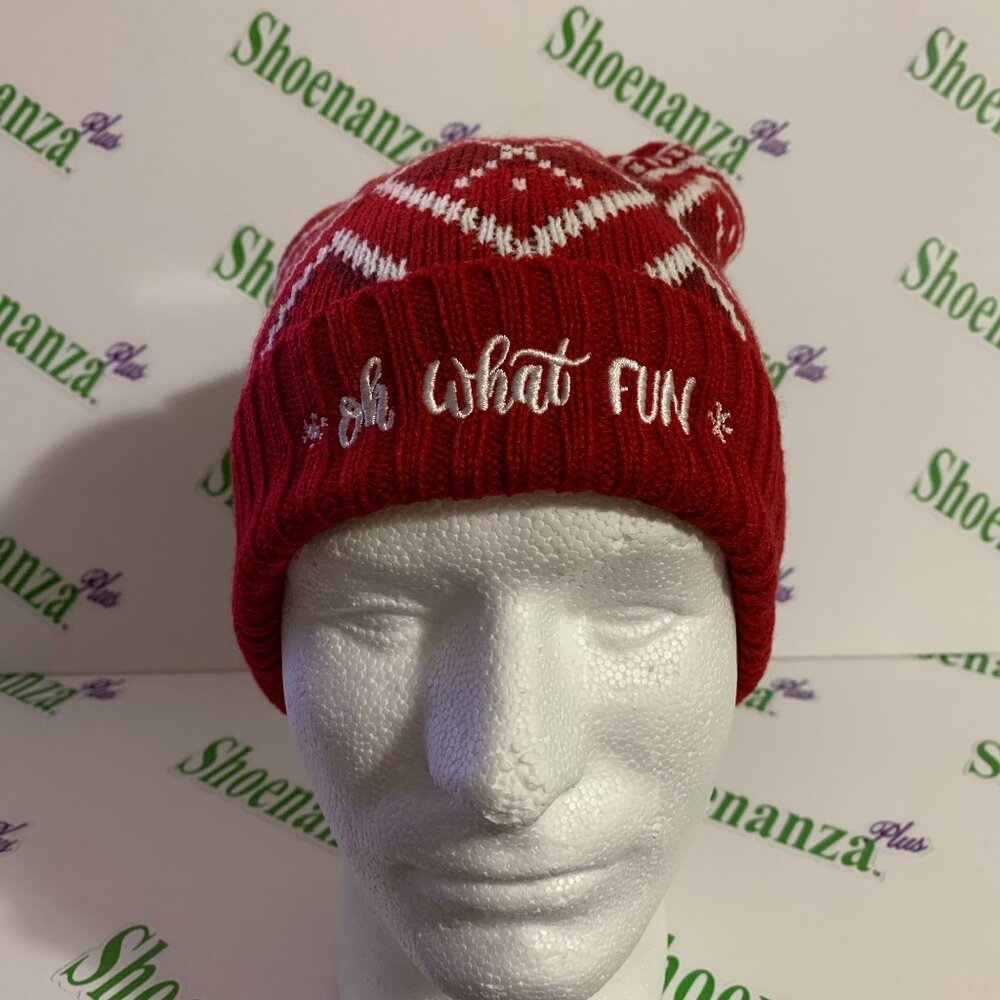 Ugly Christmas Hat Top Drawer Beanie Oh What Fun Cuffed Knit Cap Red White OSFM